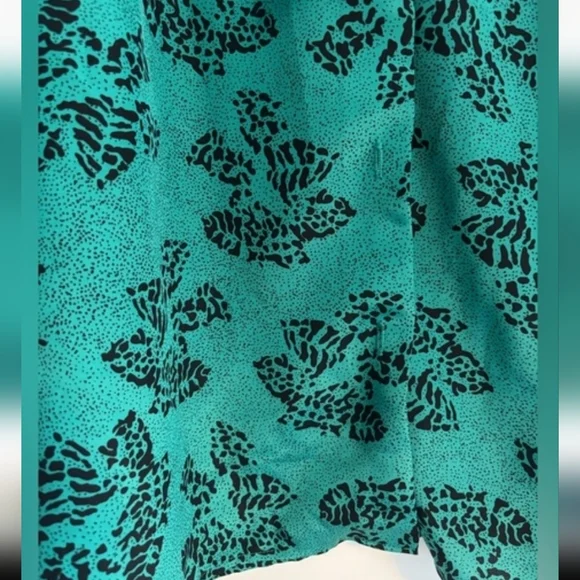 Vintage Blouse Tie Neck Secretary Pussybow Leopard Emerald Green Puff Sleeve S M - Picture 4 of 7